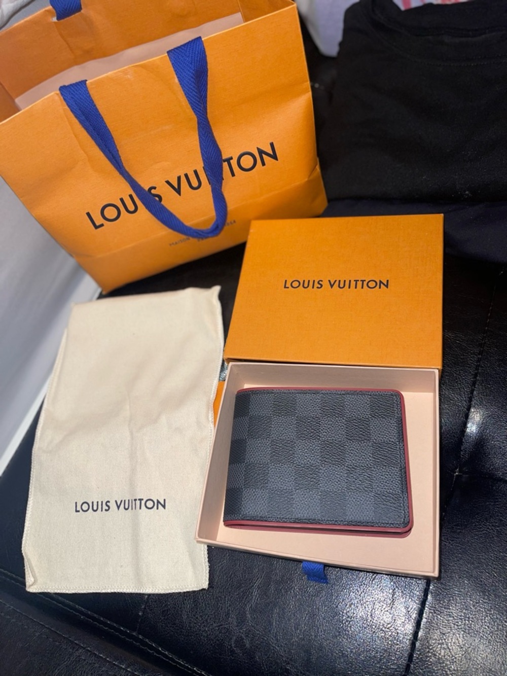 Louis Vuitton Gray Damier Canvas Wallet with Red Trim